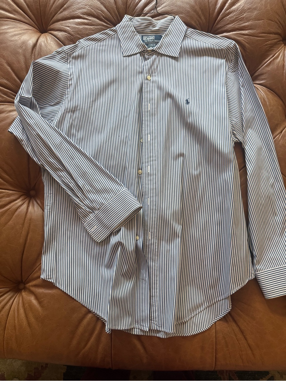 Ralph Lauren Navy and White Striped Long-Sleeve Dress Shirt